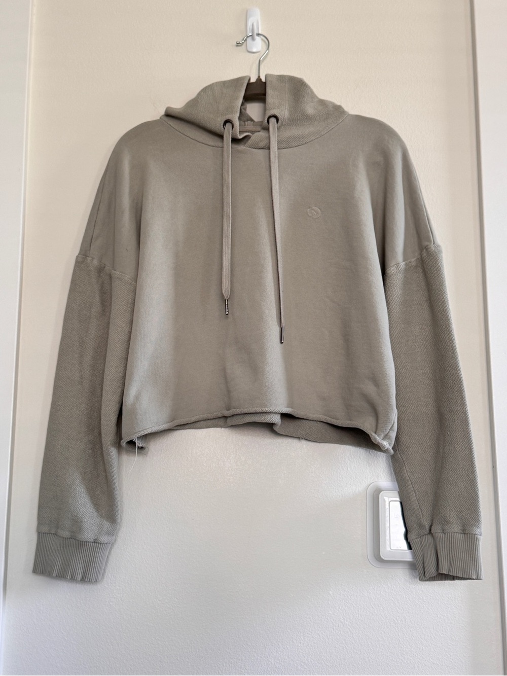 UpWest Cropped Pullover Hoodie - Raw Hem- Light Sage Green - XL